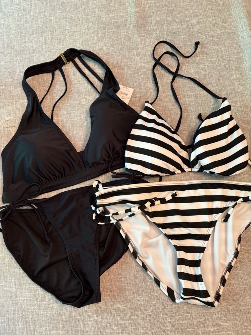 Women’s Black & Black-White Stripe Bikini Sets (four pieces)